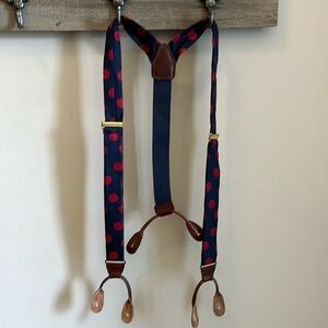Perry Ellis Portfolio Suspenders Polka Dots Leather Fasteners Brass Clips